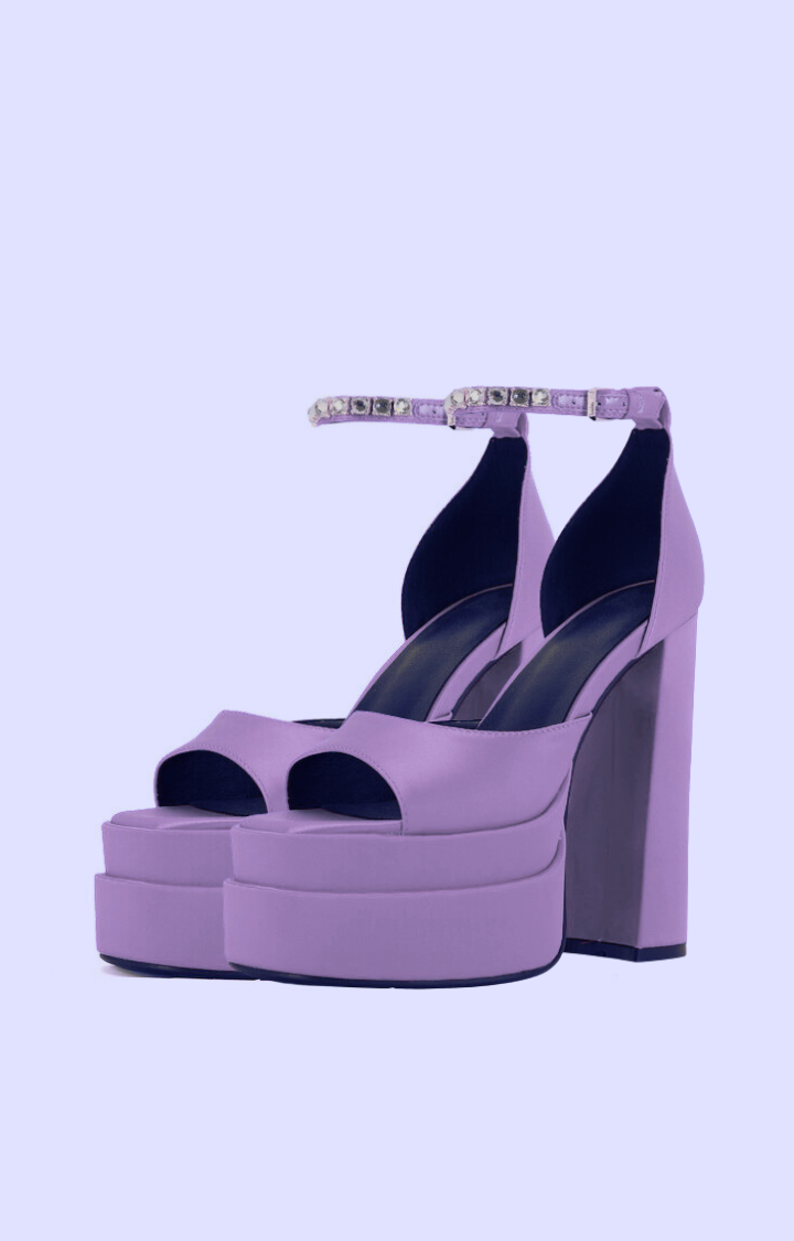 RIOT SATIN GEM-STRAP ULTRA PLATFORMS - PLUSH GRAPE SODA