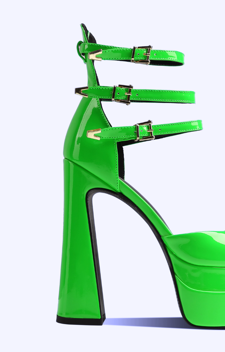RIOT PATENT TRIPLE-STRAP PLATFORMS - VENOM LIME