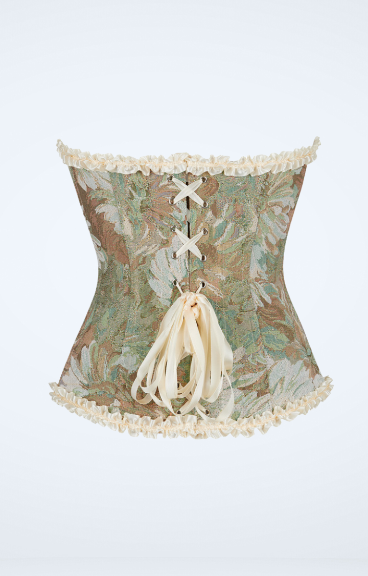 OIL GARDEN RUCHE CORSET TOP IN GREEN TAPESTRY