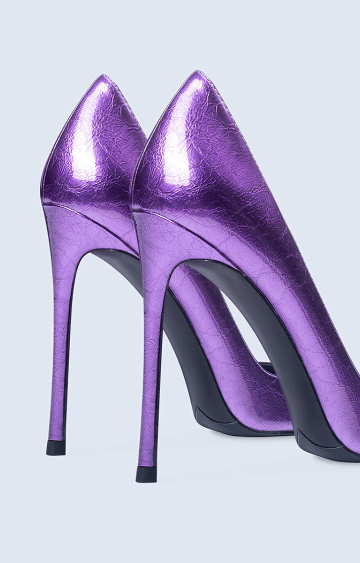 PURPLE STRIKE PATENT STILETTOS