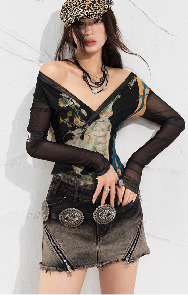 MOTH THEORY MESH TOP IN INKSPILL