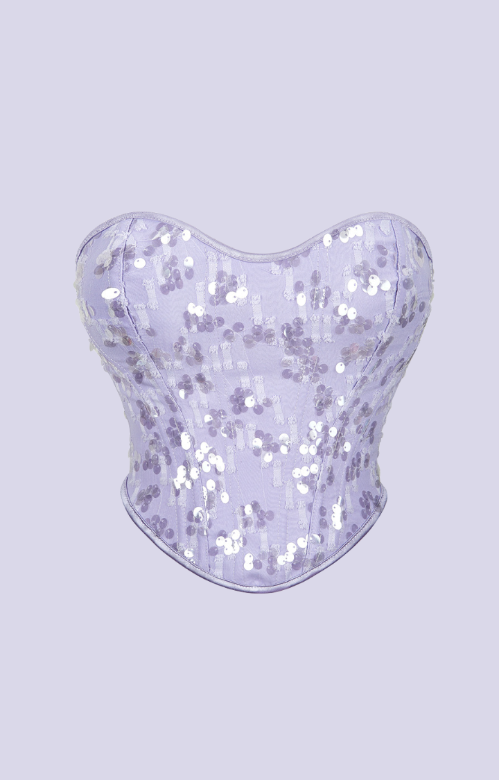 GLITTER BLOOM SEQUIN CORSET TOP - LAVENDER HAZE