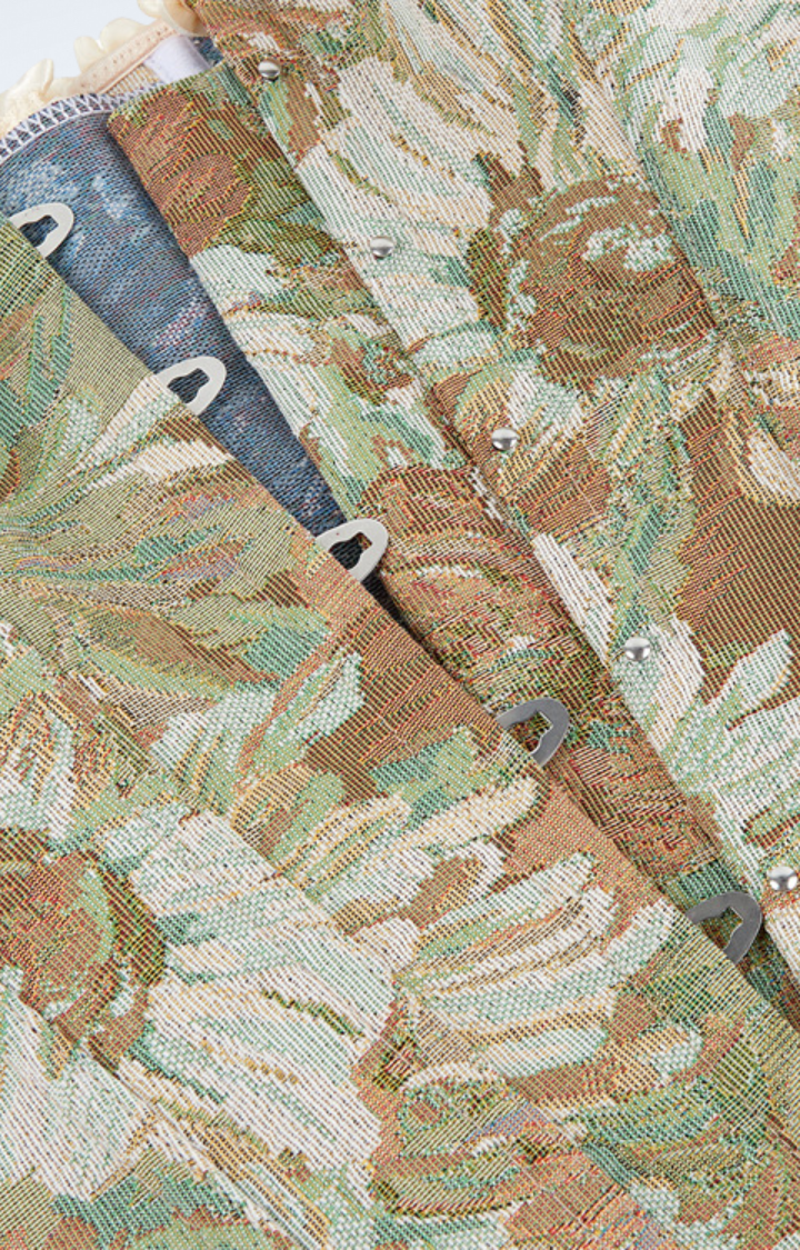 OIL GARDEN RUCHE CORSET TOP IN GREEN TAPESTRY