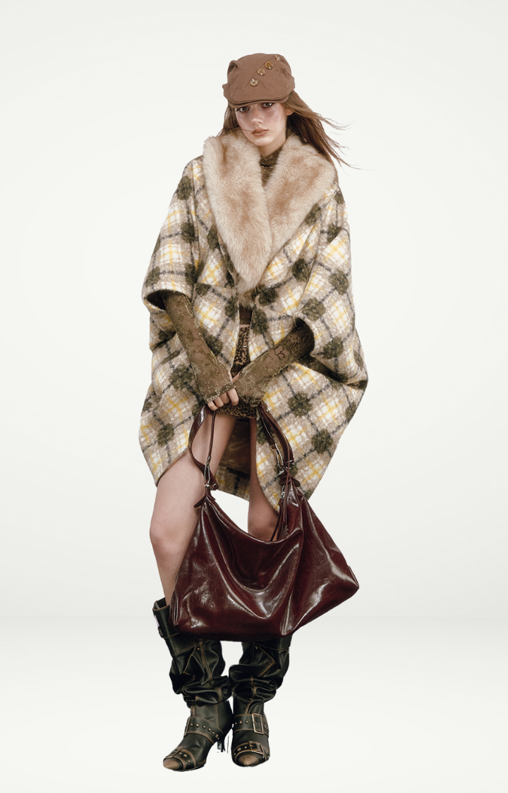 GOLDEN HOUR WOOL CAPE COAT IN GOLDEN HOUR CHECK