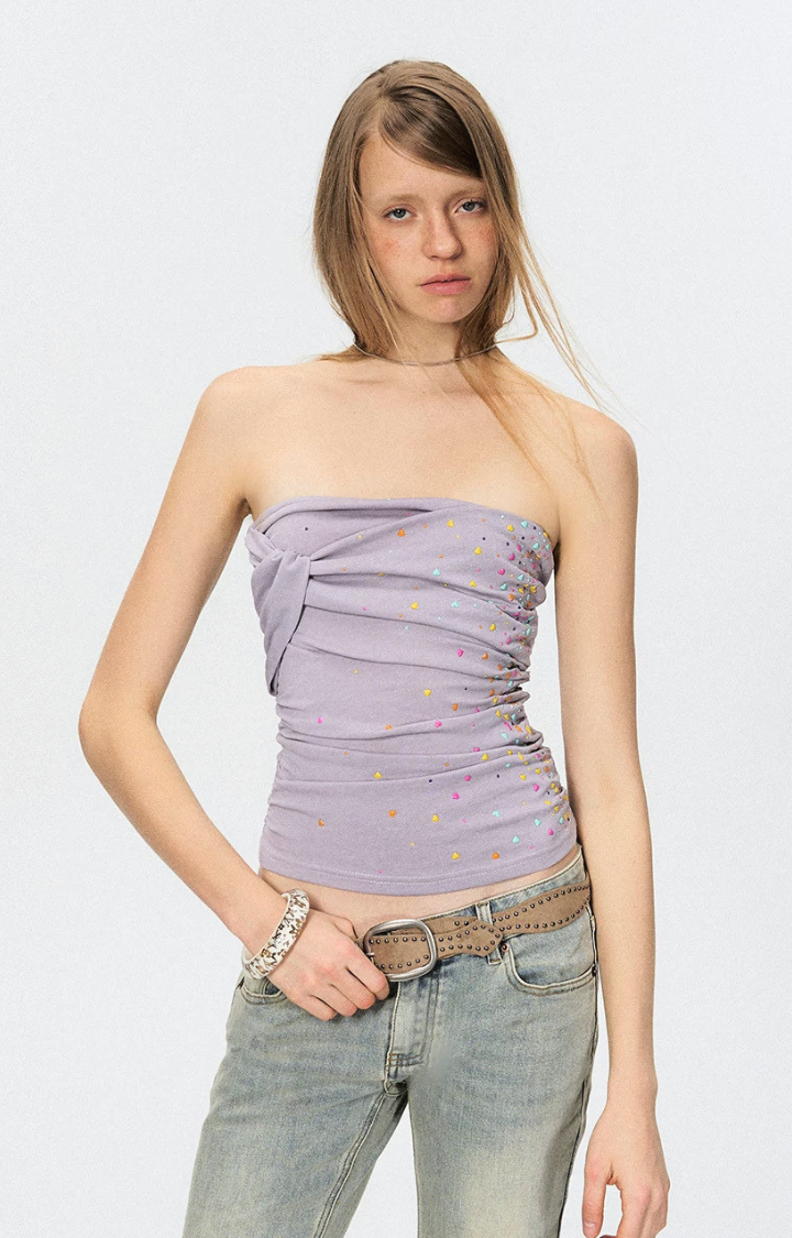 SMOKED LILAC RHINESTONE BANDEAU TOP