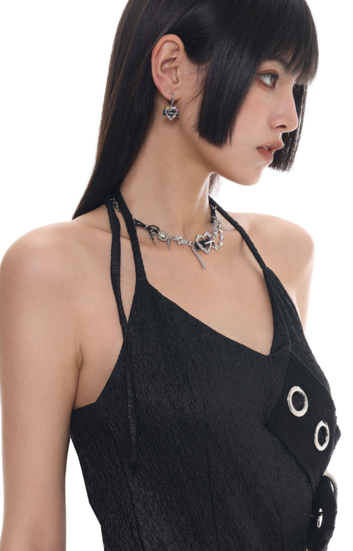VENOM HEART PUNK COLLAR LEATHER CHAIN NECKLACE