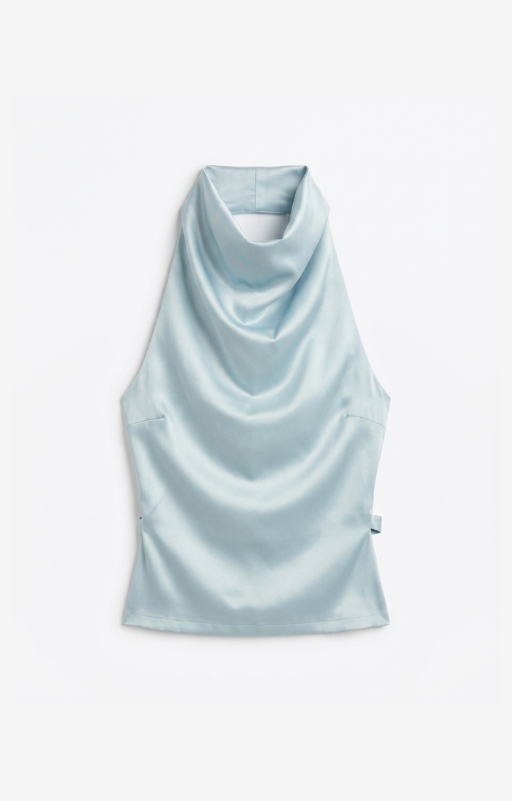 LIQUID INTENTION HALTER TOP IN FROSTED SKY