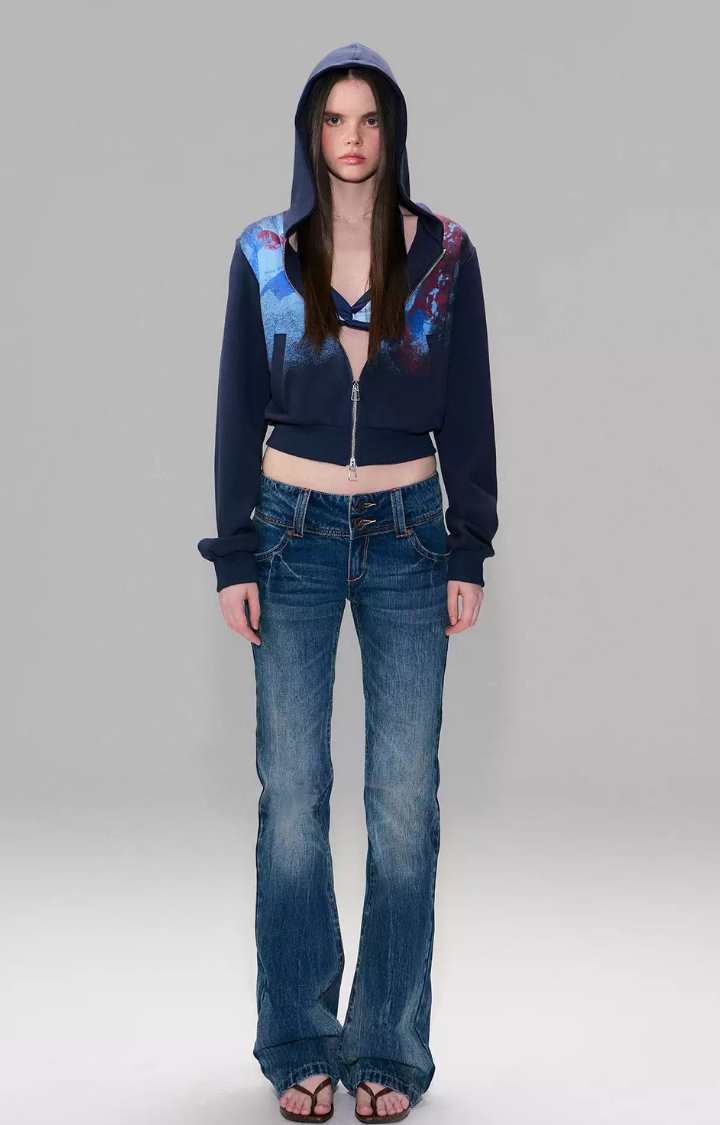 CROSSFADE INDIGO LOW-RISE FLARE JEANS