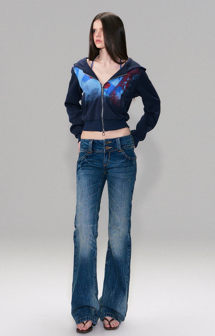 CROSSFADE INDIGO LOW-RISE FLARE JEANS