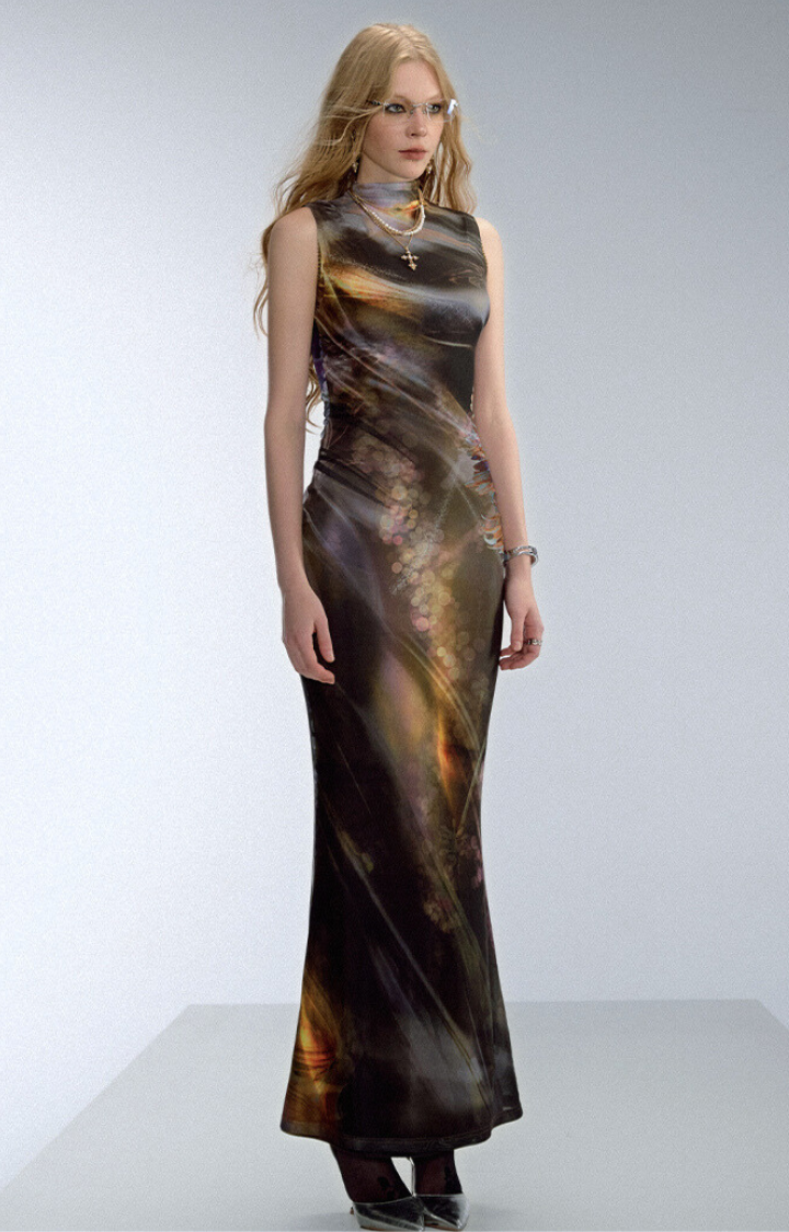 LUNAR BLUR MESH MAXI DRESS -  ECLIPSE BLOOM