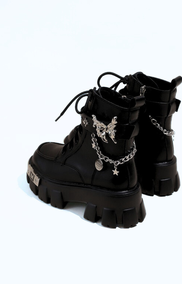 BUTTERFLY RIOT PLATFORM BOOTS - MIDNIGHT BLACK