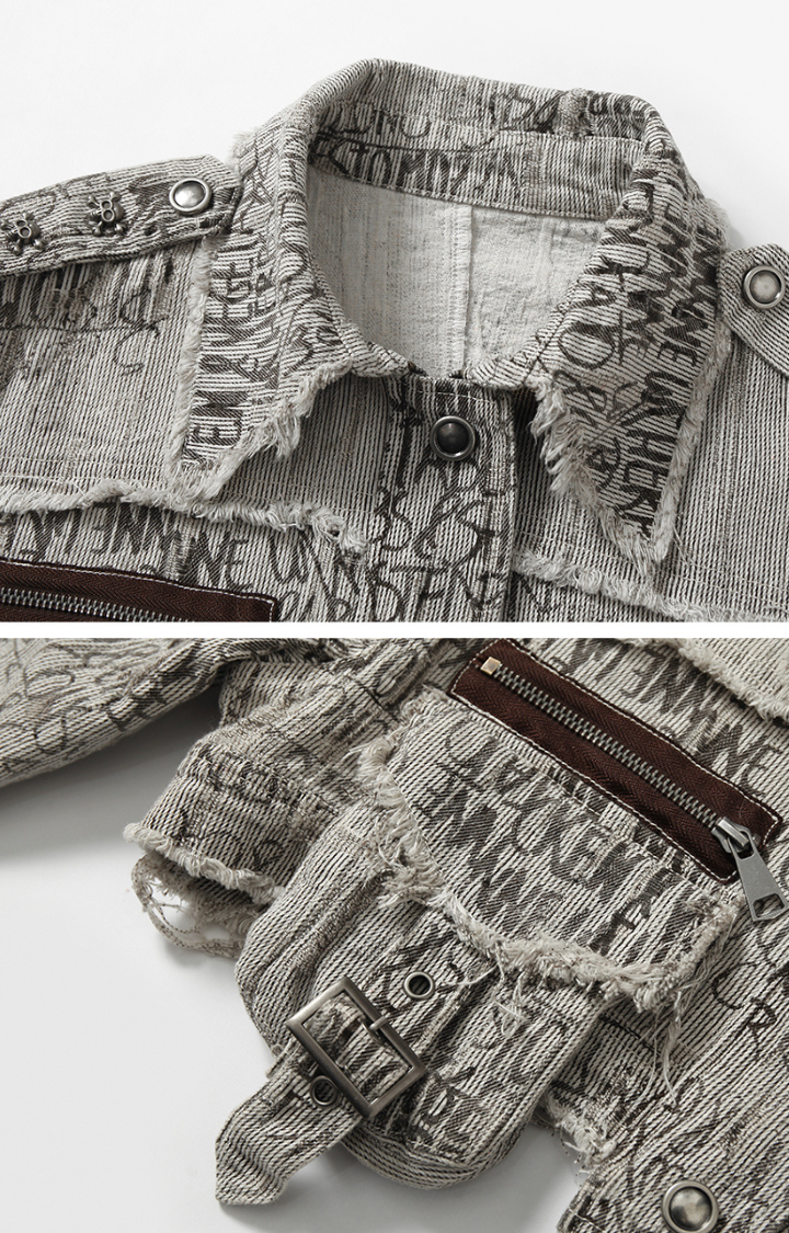 ASH GREY STRIPED RAW EDGE CROPPED JACKET