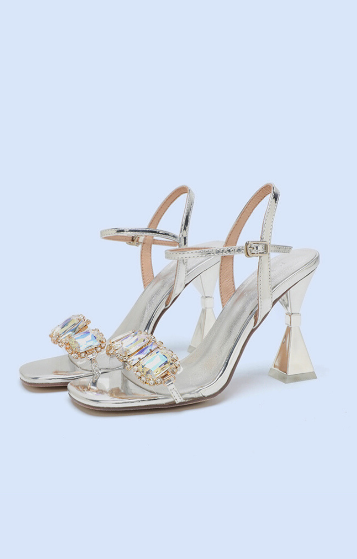 GILDED PRISM CRYSTAL SANDALS IN MOONLIT ICE