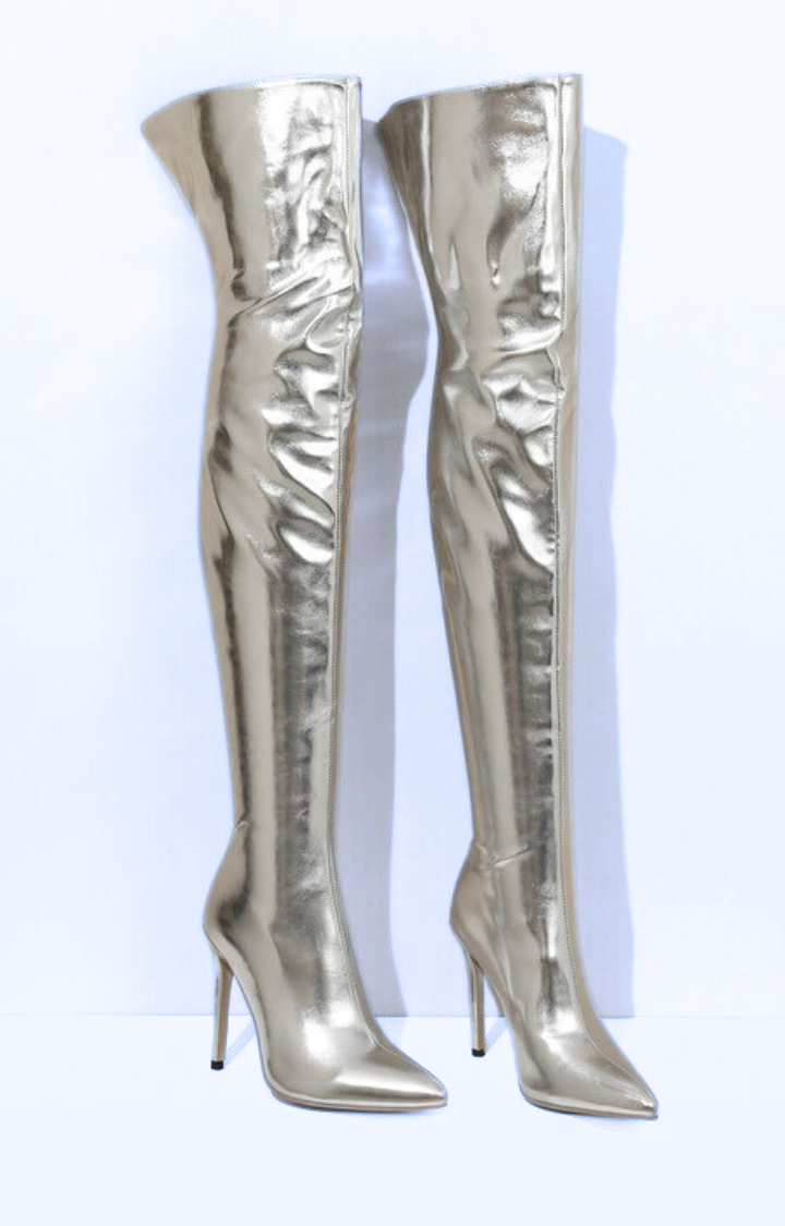 STARLUST OVER-THE-KNEE BOOTS IN COSMIC CHROME