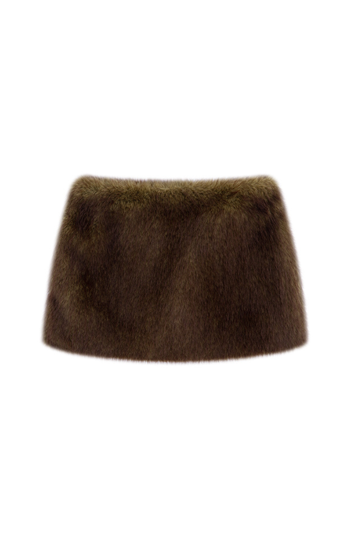 FAUX-FUR LOW-RISE MINI SKIRT IN FOREST-MOSS BLEND