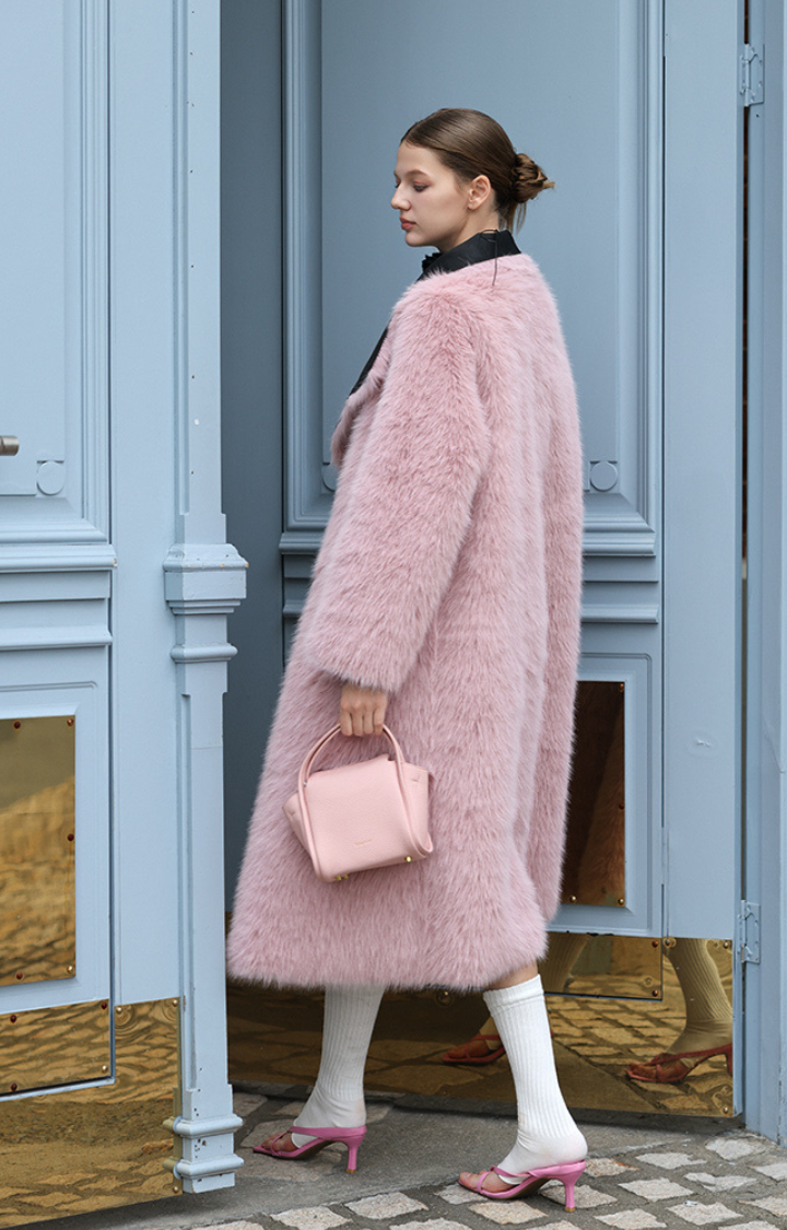 BLACK CHEESEBERRY REVERSIBLE FAUX FUR COAT