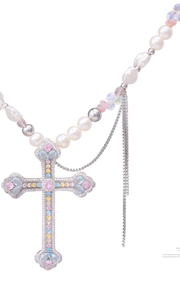 VOTIVE PEARL CROSS NECKLACE