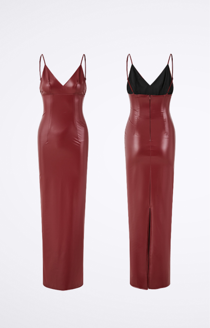 CRIMSON SIREN FAUX LEATHER MERMAID DRESS