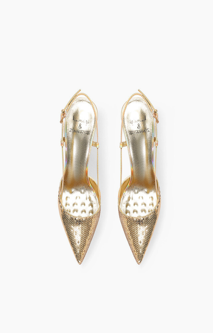 GLITTER BRAT STARLIGHT SLINGBACK STILETTOS IN GOLD RUSH RIOT