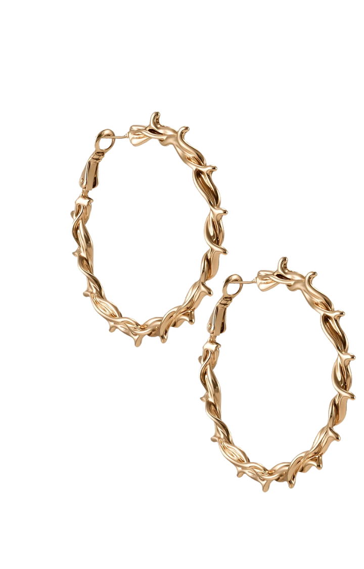 THORNED HALO HOOPS IN SAINTED GOLD