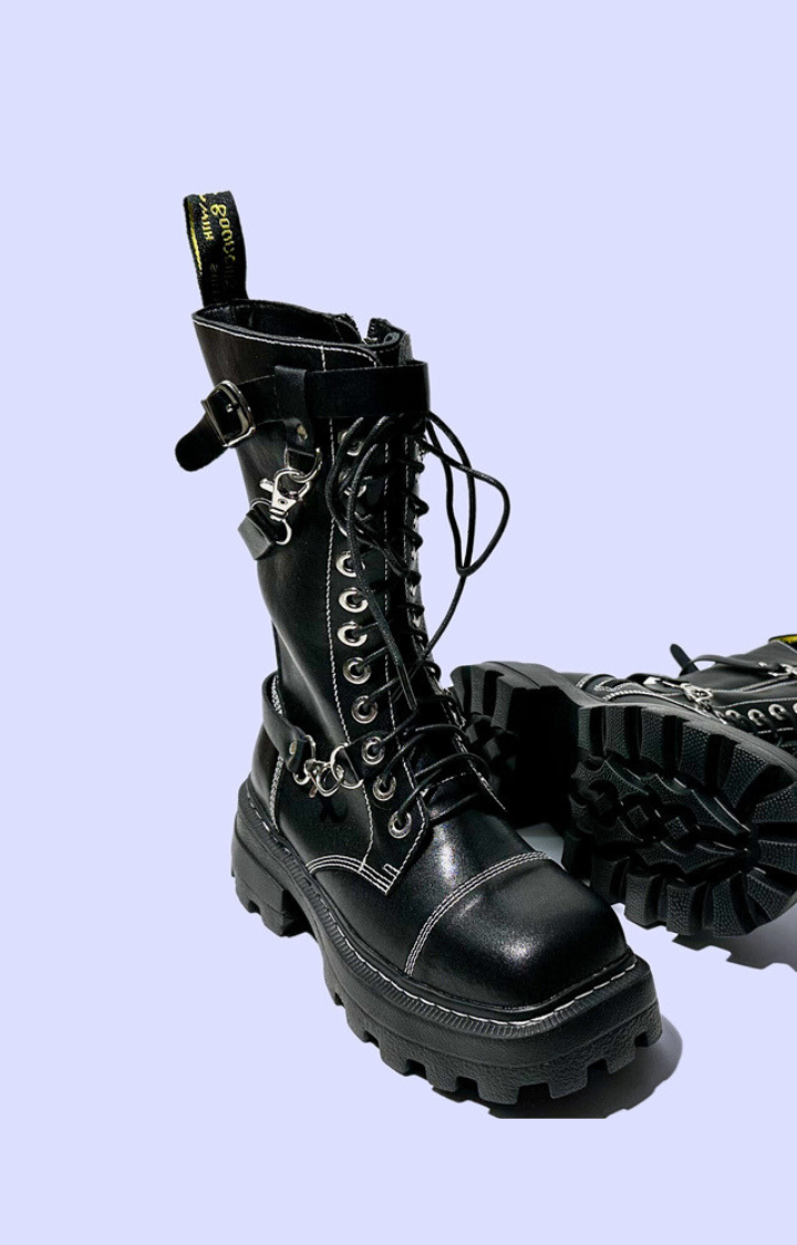 RIOT LACE COMBAT BOOTS IN STORM BLACK