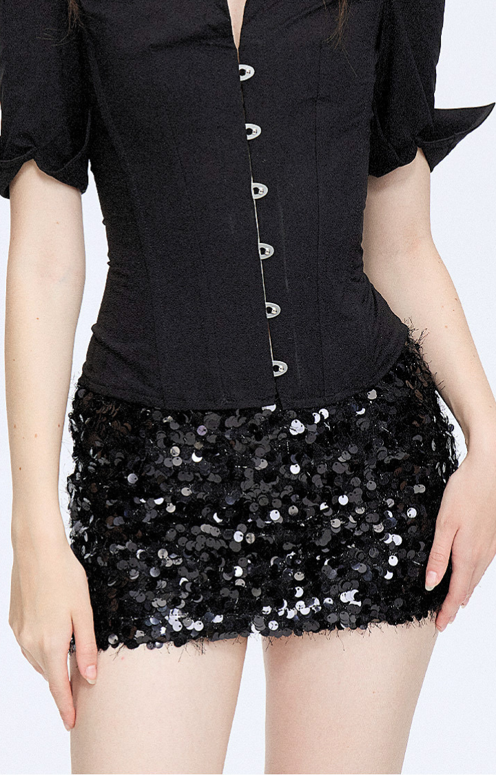 MIDNIGHT STATIC SEQUIN SKIRT