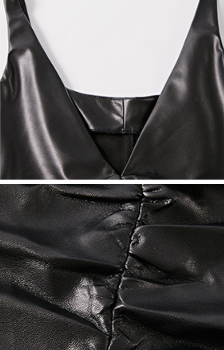 DOUBLE VISION REVERSIBLE FAUX LEATHER MIDI DRESS