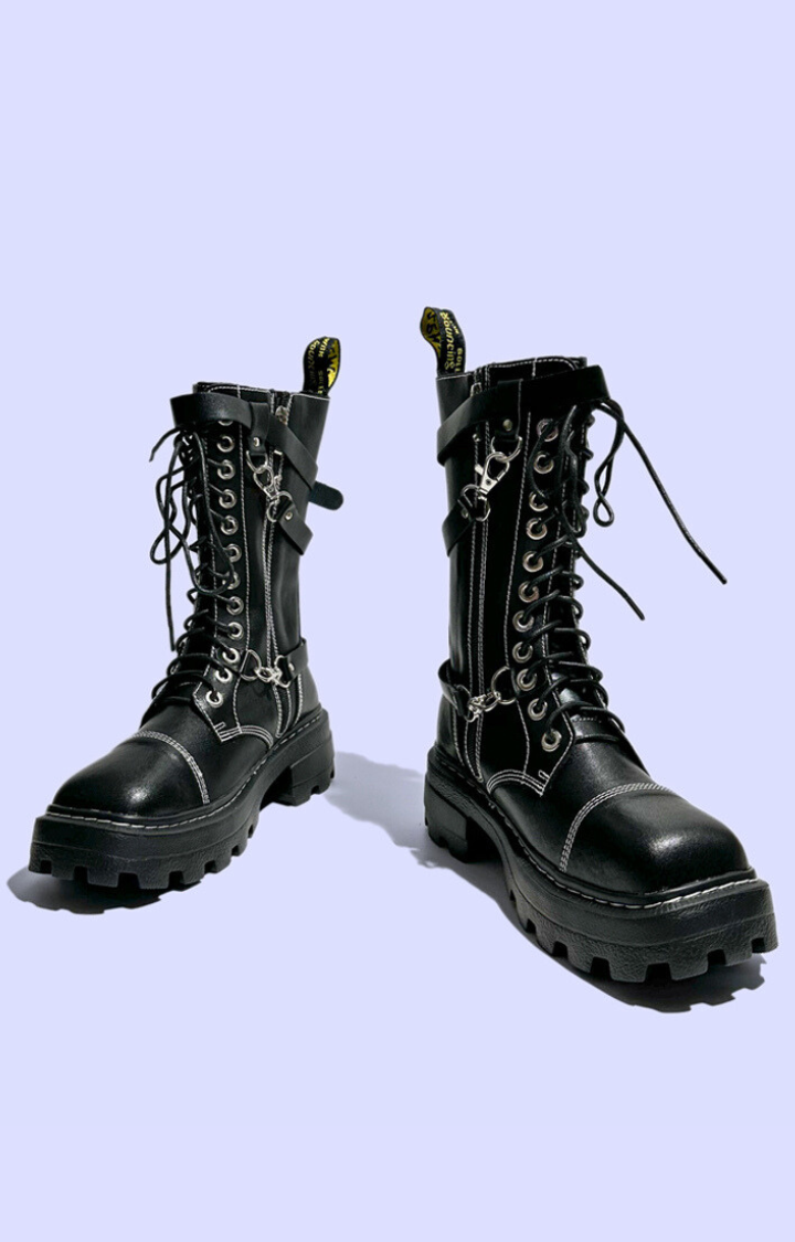 RIOT LACE COMBAT BOOTS IN STORM BLACK
