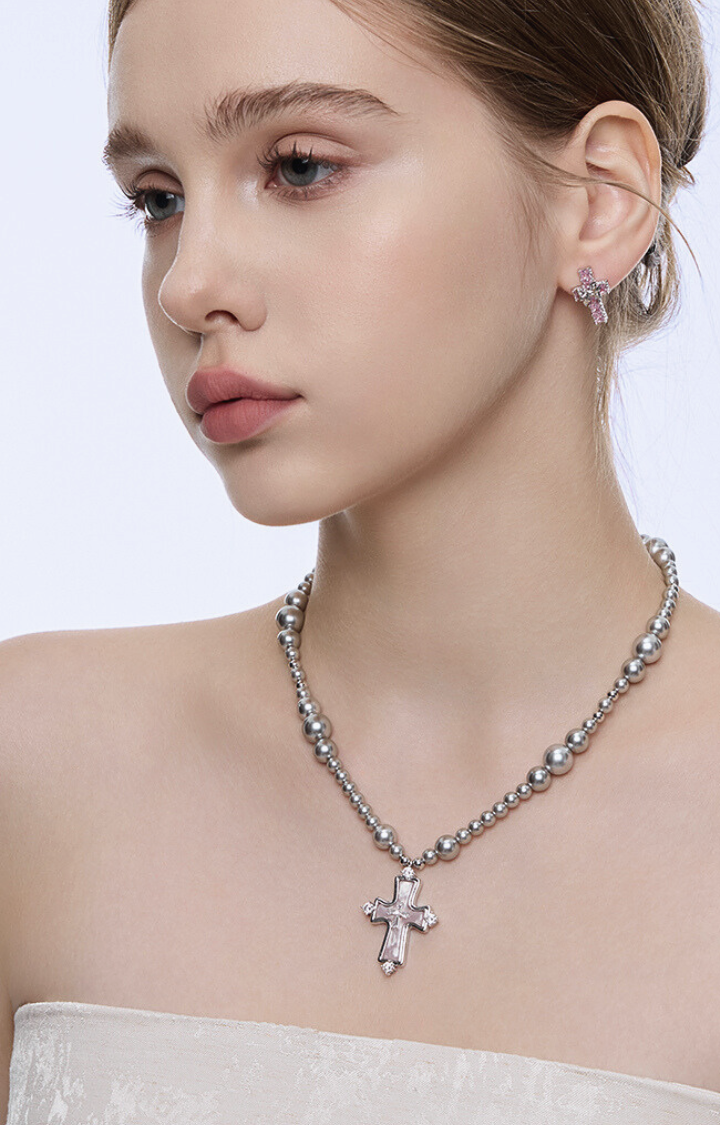 GRAY PRAYER ROSARY NECKLACE