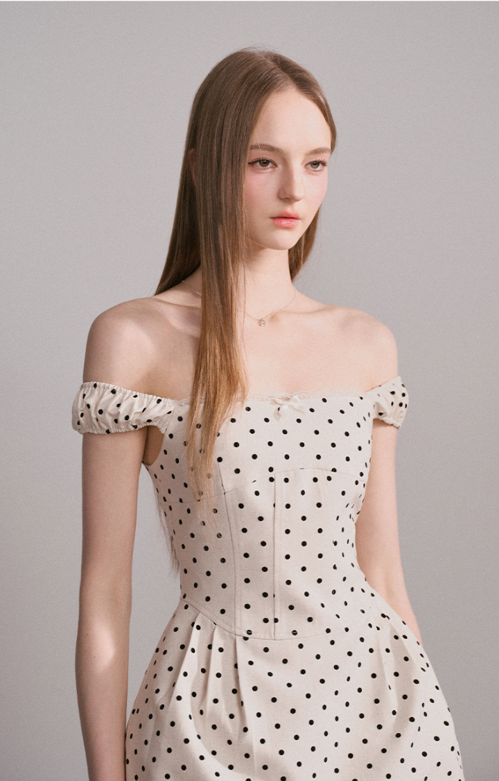 BRAT BABE POP-SQUARE MINI DRESS IN SUGAR POLKA DOT