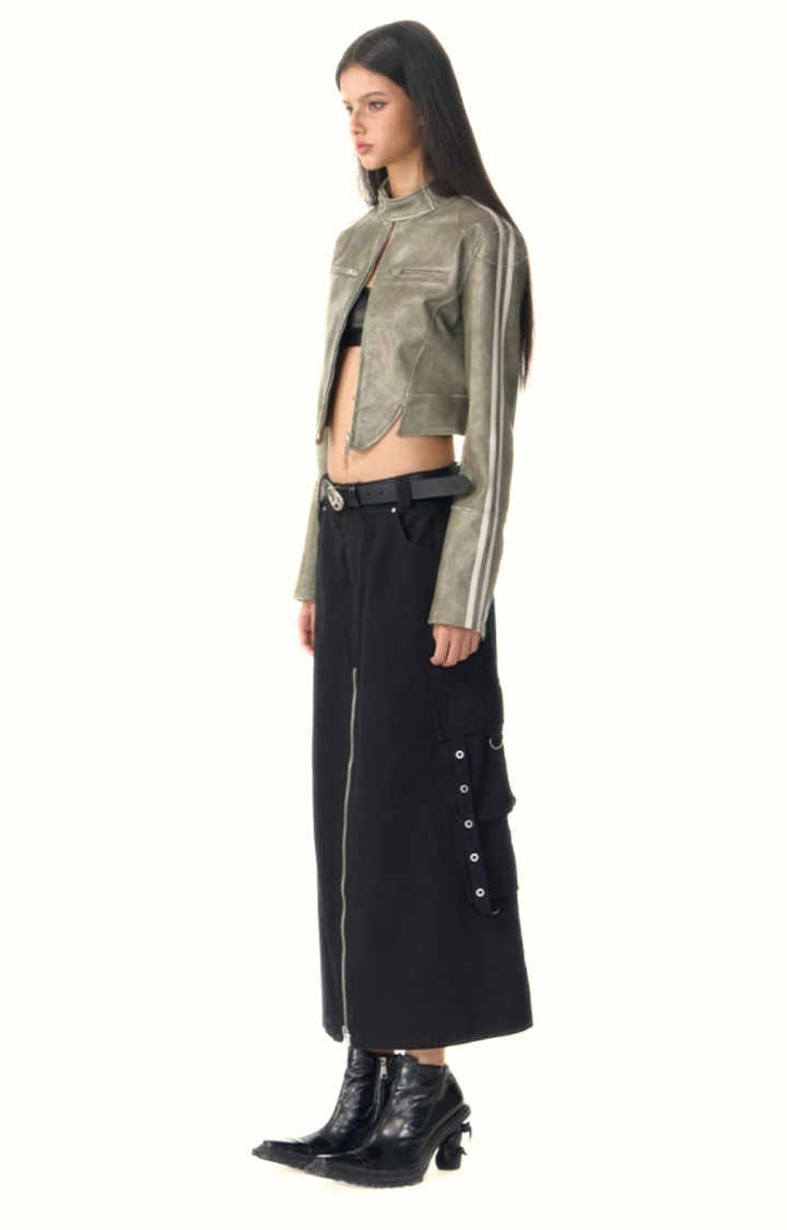 REBEL EDGE CROPPED JACKET IN TOXIC MOSS