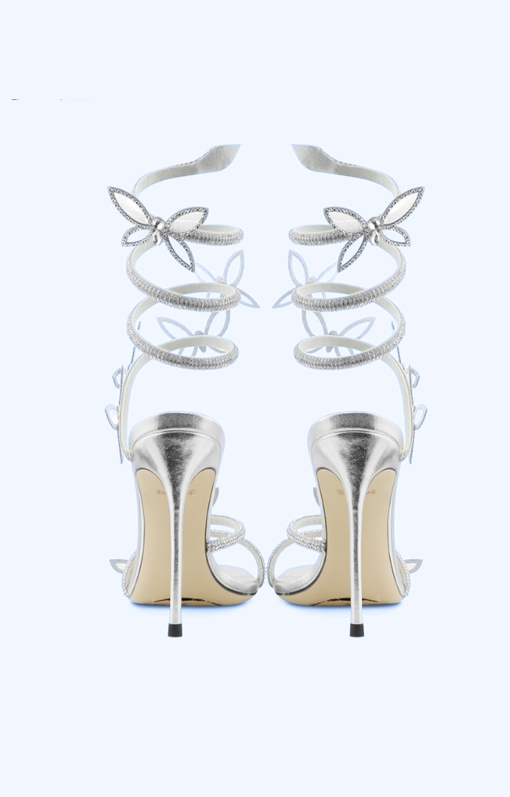CELESTIAL BIND LAMBSKIN STILETTO SANDALS – VEIL SILVER