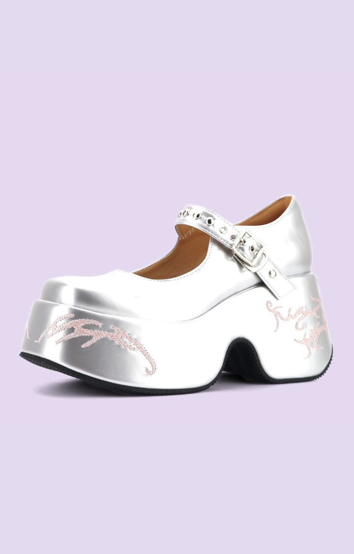FLAME-STITCHED MARY JANES – MOLTEN COWHIDE