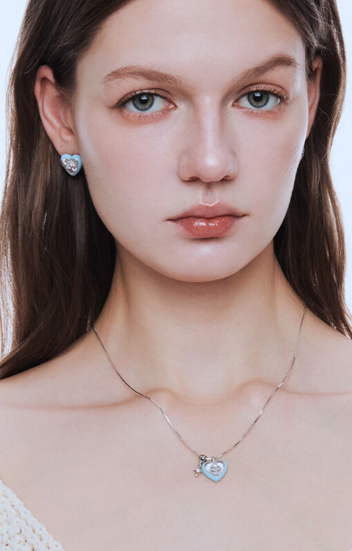 FROSTED MINT LOVE SET - NECKLACE & EARRINGS (GIFT BOXED)