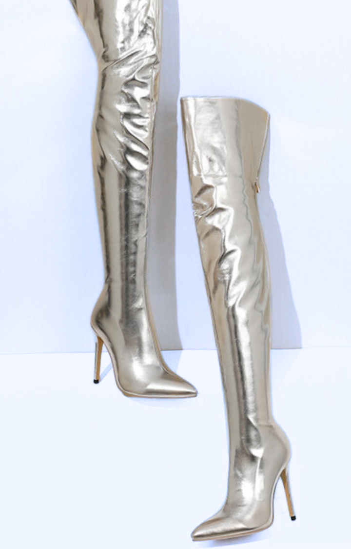 STARLUST OVER-THE-KNEE BOOTS IN COSMIC CHROME