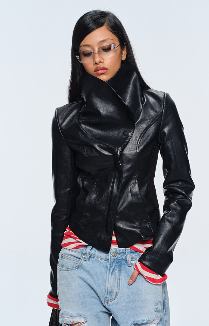BLACK VETO FAUX LEATHER JACKET