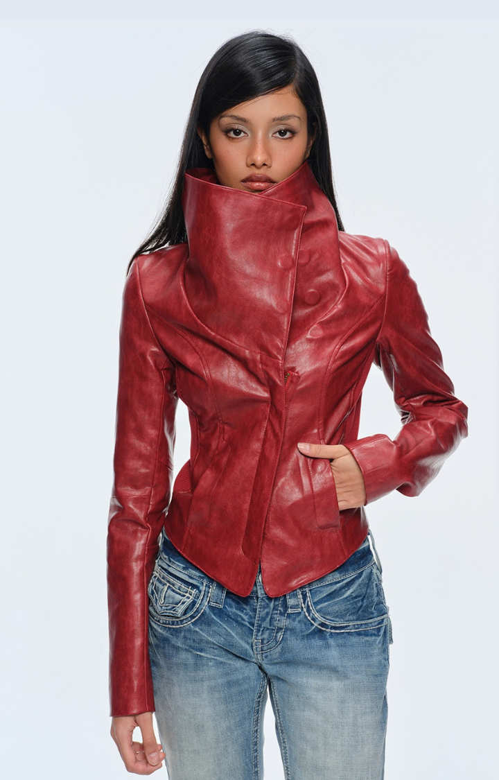 MERLOT BITE FAUX LEATHER JACKET
