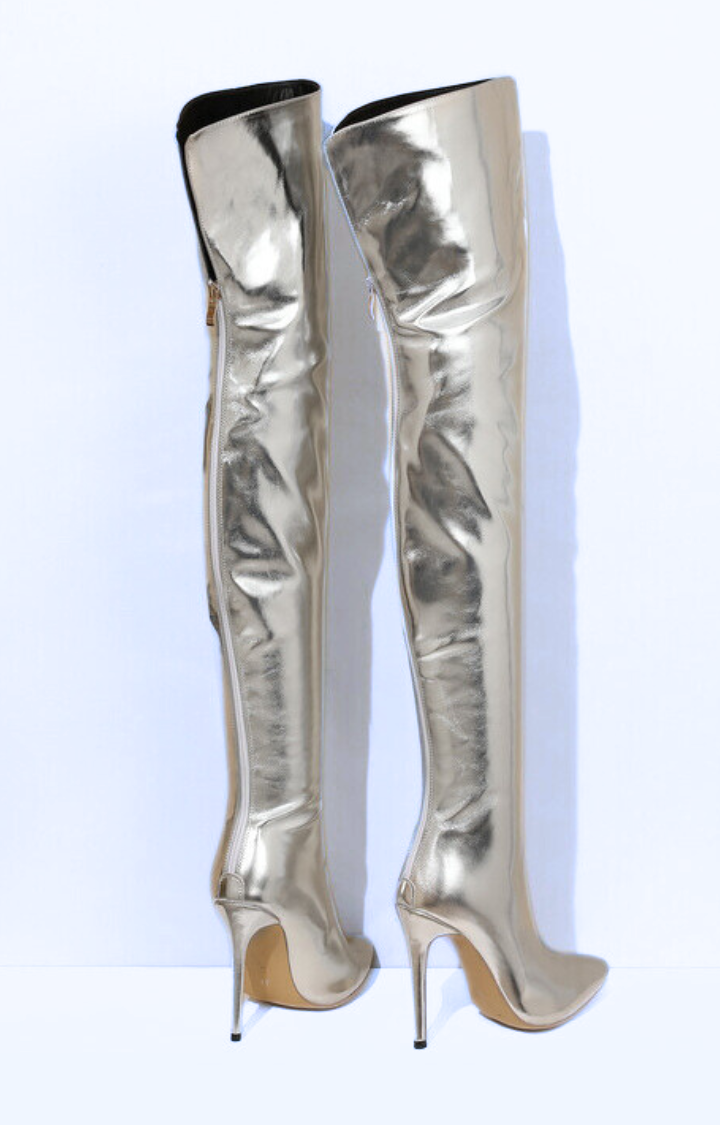 STARLUST OVER-THE-KNEE BOOTS IN COSMIC CHROME