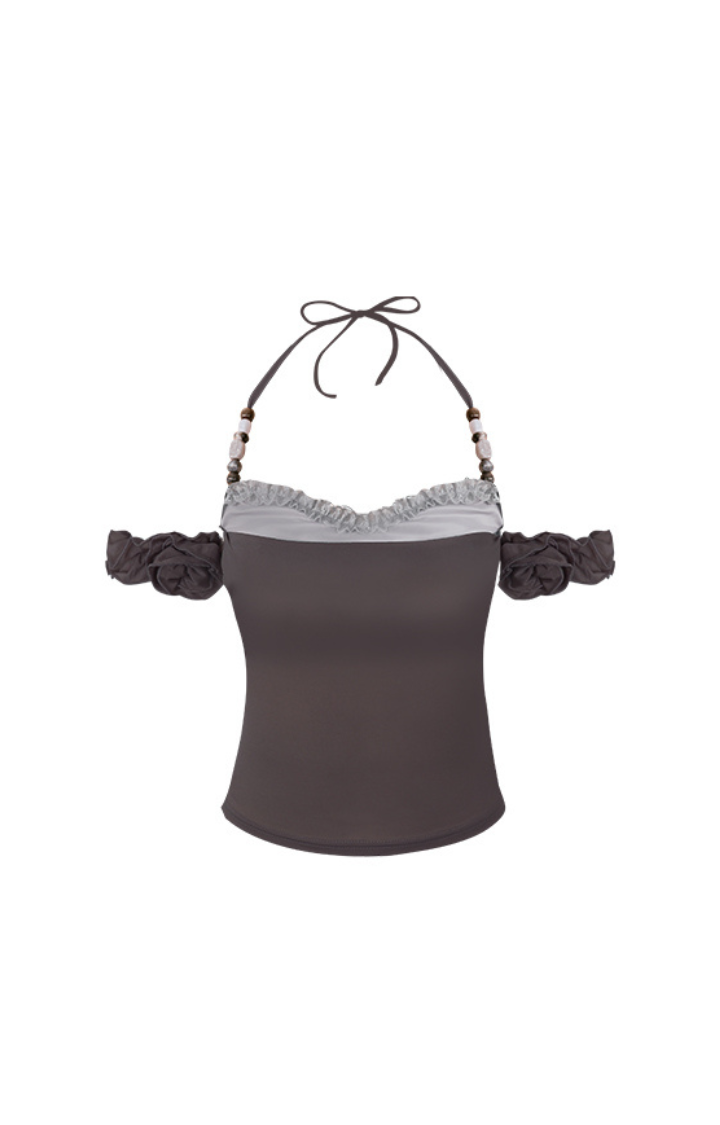 FROST LACE MIRAGE HALTER TOP IN SHADOW ORCHID SMOKE