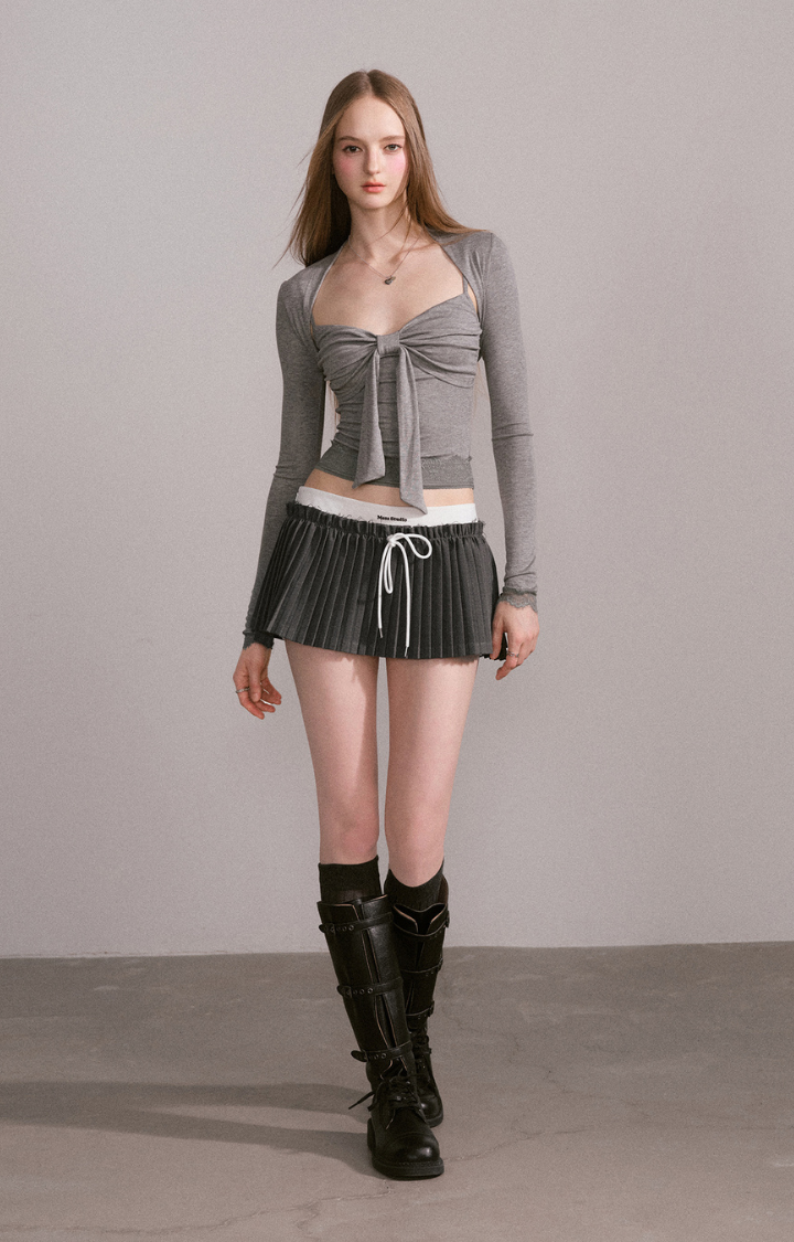 BOW RUCHED CAMI SET IN MOONSTONE GREY(2 PIECE)