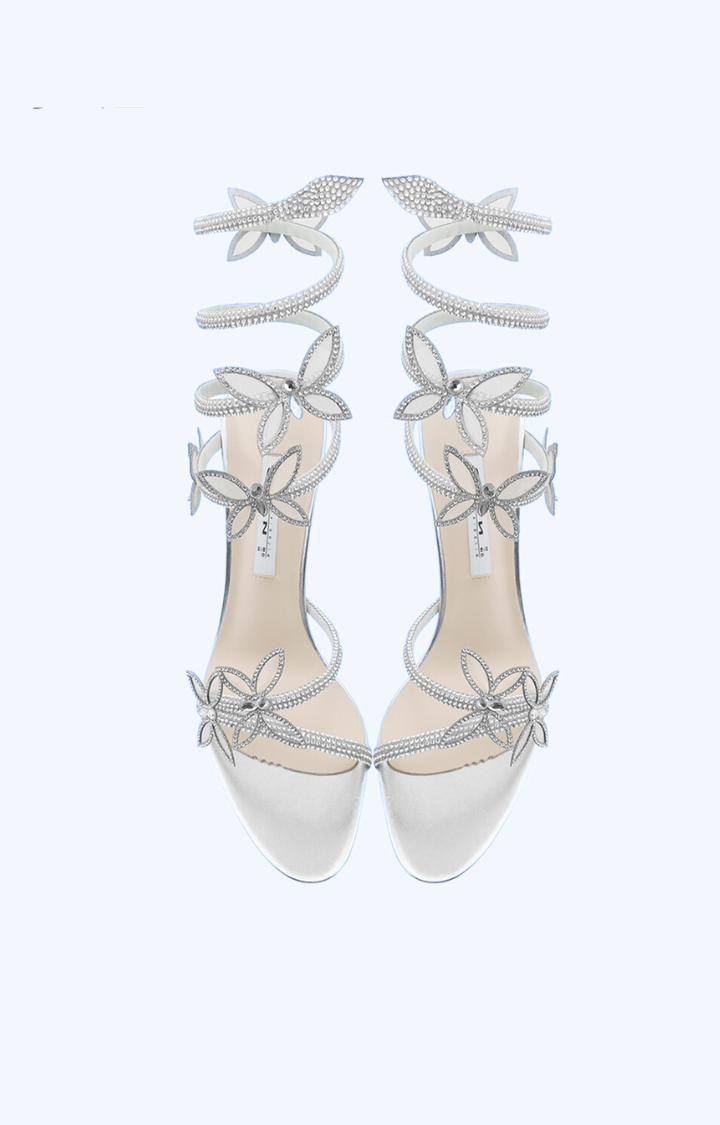 CELESTIAL BIND LAMBSKIN STILETTO SANDALS – VEIL SILVER