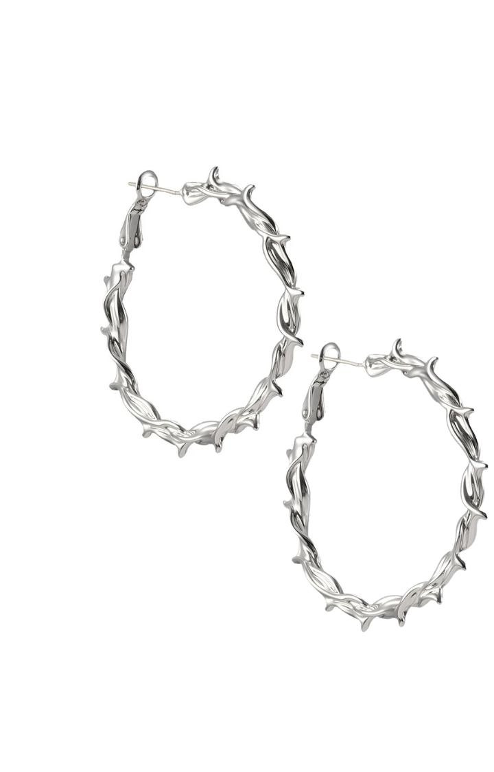 THORNED HALO HOOPS IN COLD RELIC SILVER