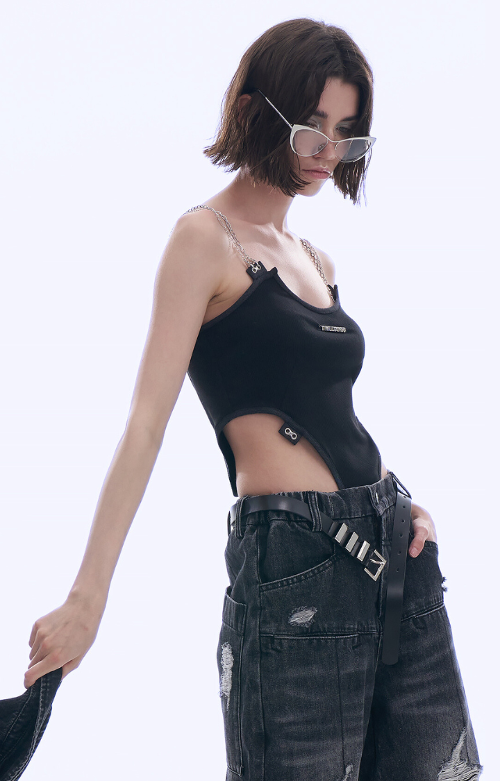 CHAIN ME UP SCULPT BODYSUIT IN NOIR BLACK
