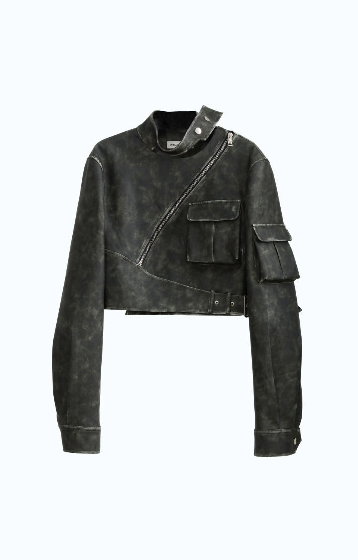 REBEL ECLIPSE CROPPED MOTO JACKET  FADED GREEN