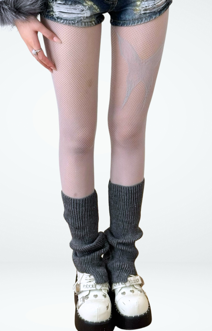 WINGED TEMPTATION MESH TIGHTS - BARE SMOKE