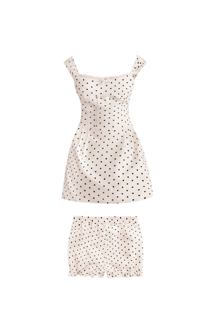BRAT BABE POP-SQUARE MINI DRESS IN SUGAR POLKA DOT