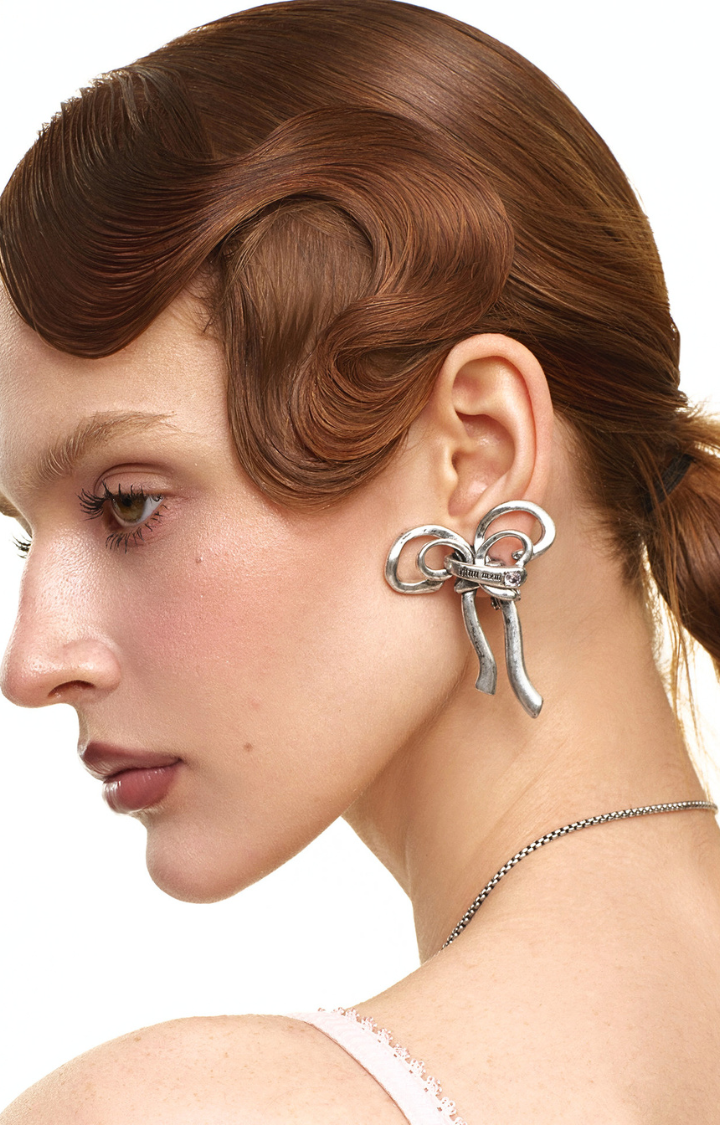 CHROME SILENCE BOW EARRINGS