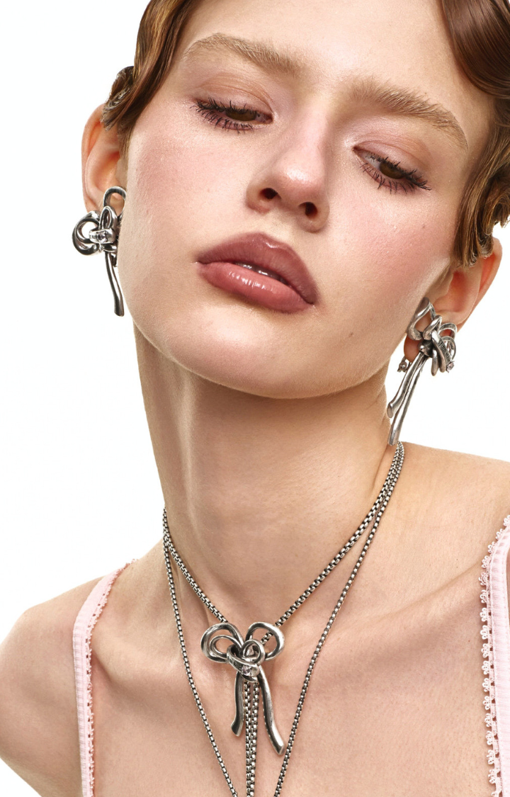 CHROME SILENCE BOW EARRINGS