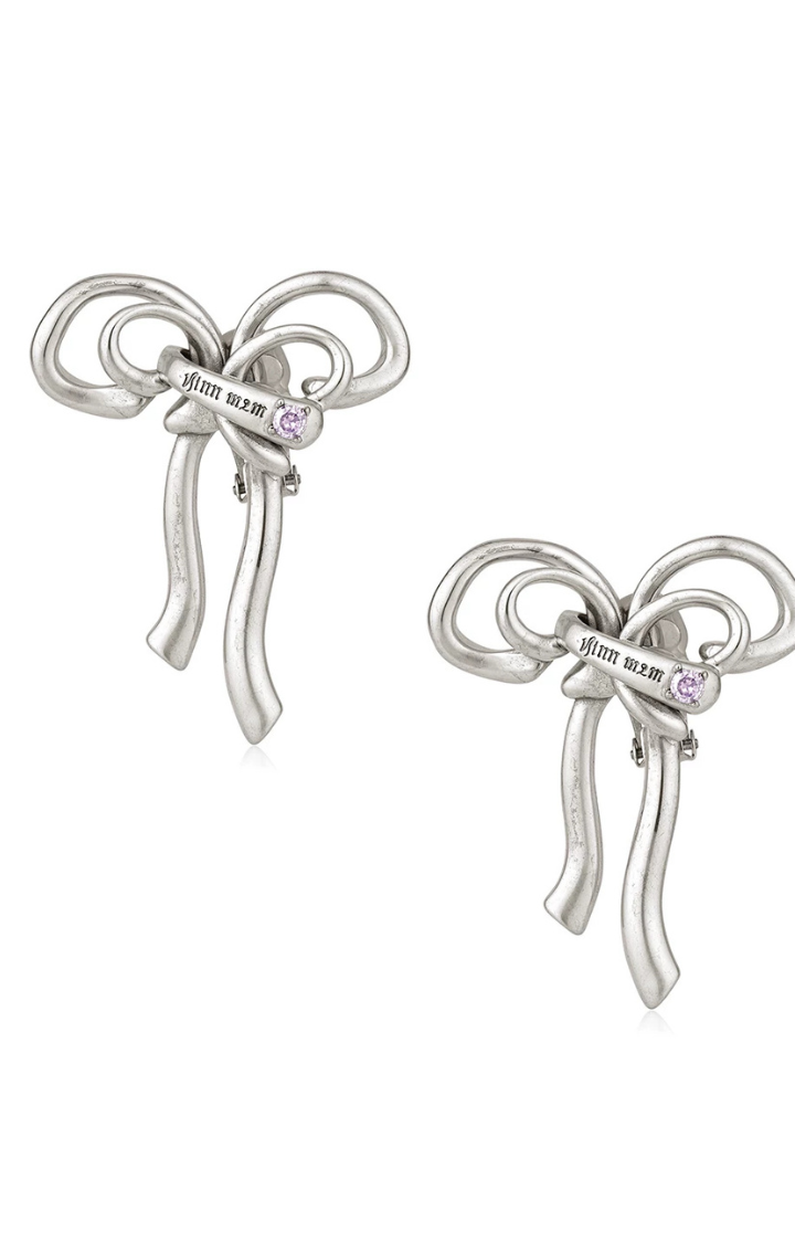 CHROME SILENCE BOW EARRINGS
