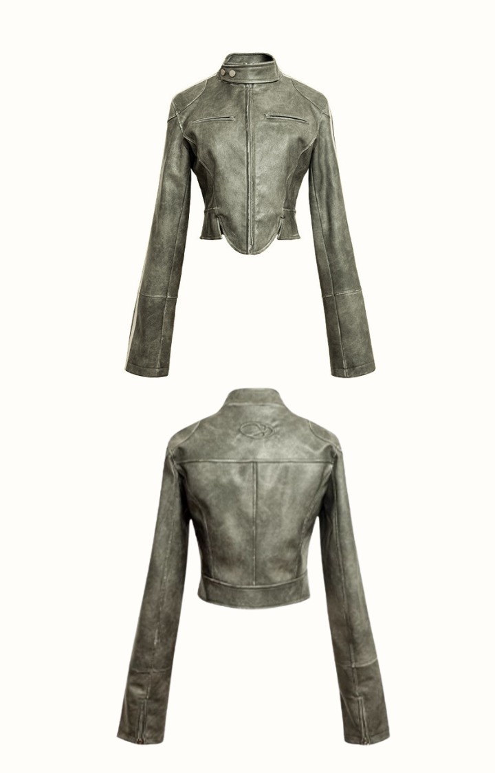 REBEL EDGE CROPPED JACKET IN TOXIC MOSS